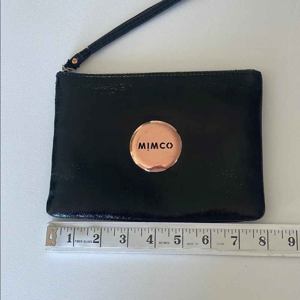 Mimco Australia Lovely Medium Pouch in Black Rosegold, Leather Outer, 8